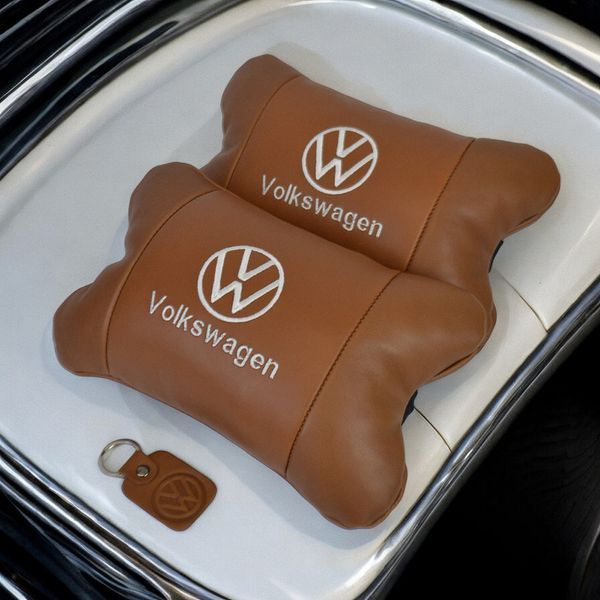Набор подушек 2шт для автомобиля Volkswagen из натуральной коричневой кожи. Подушки на подголовник 00016772 фото