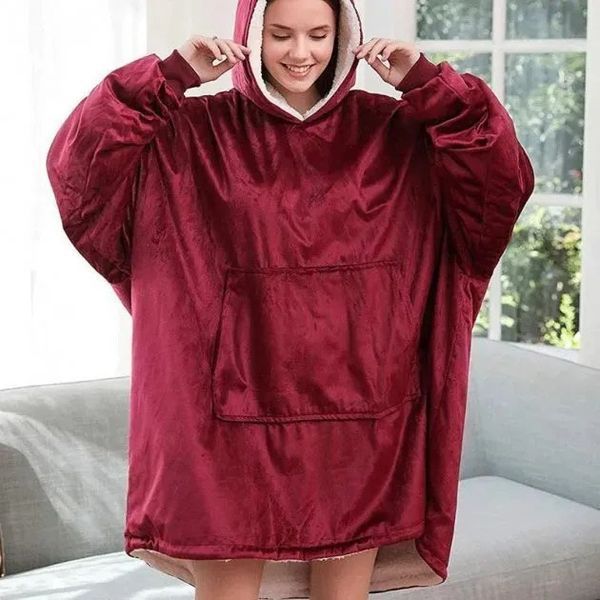 Толстовка плед з капюшоном і рукавами Huggle Hoodie оверсайз. Колір: червоний 00015823 фото