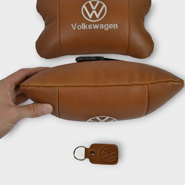 Набор подушек 2шт для автомобиля Volkswagen из натуральной коричневой кожи. Подушки на подголовник 00016772 фото