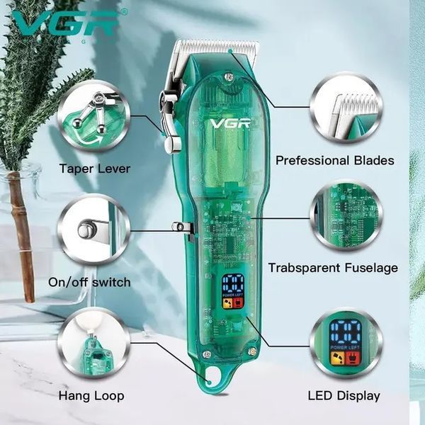 Професійна машинка для стрижки VGR Professional Clipper Transparent Green V-660 00021606 фото