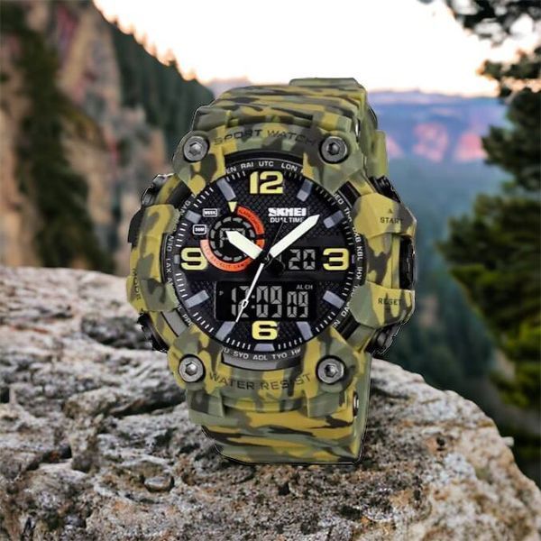 Годинник наручний чоловічий SKMEI 1520CMGN CAMO GREEN, годинник військовий чоловічий, для військовослужбовців. Колір: камуфляж 00022045 фото
