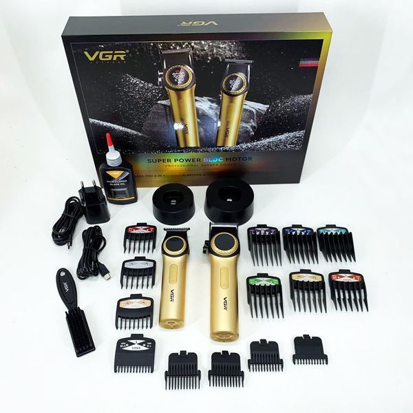 Набор vgr 2 в 1 v-001 v-977 gold, аккумуляторная машинка для стрижки и триммер. цвет: золотой 00014891 фото