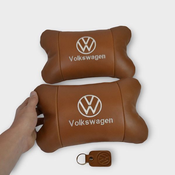 Набор подушек 2шт для автомобиля Volkswagen из натуральной коричневой кожи. Подушки на подголовник 00016772 фото