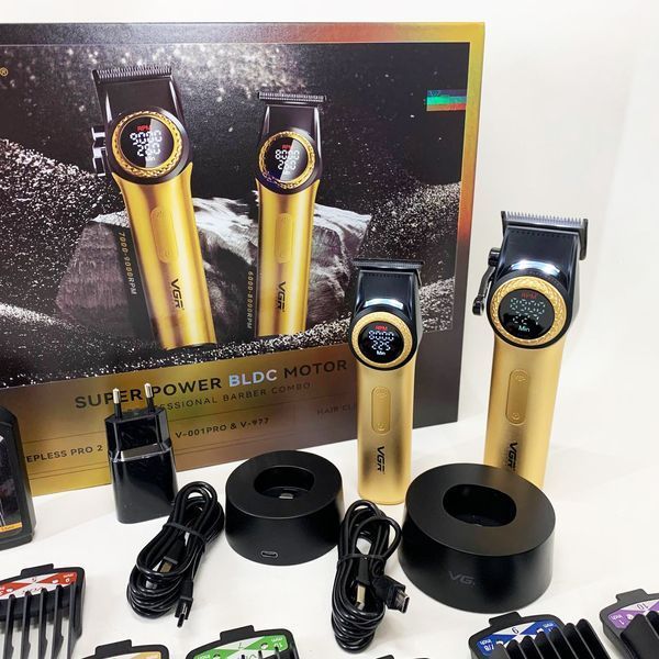 Набор vgr 2 в 1 v-001 v-977 gold, аккумуляторная машинка для стрижки и триммер. цвет: золотой 00014891 фото
