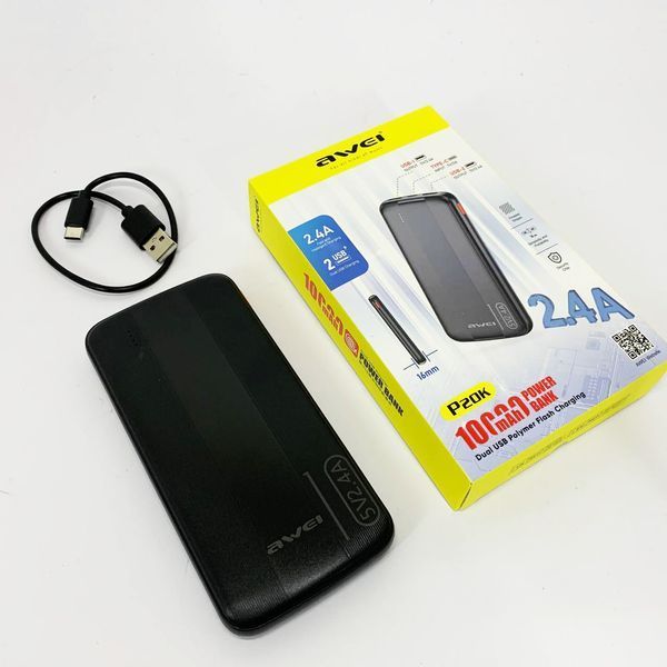 Power Bank Awei P20K 10000 mah Портативное зарядное УМБ 2xUSB черный 00017744 фото