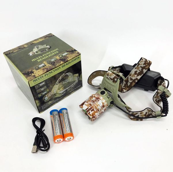 Фонарь налобный 2130-T6 Military, аккумуляторный 18650 х 2, zoom, зарядка micro USB, Головной фонарик 00023344 фото