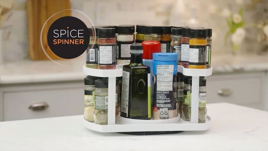 Полка органайзер для специй Spice Spinner Белый вместительный держатель двухуровневый для хранения емкостей и баночек 00020538 фото