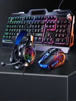 Ігровий комплект клавіатура та миша навушники килимок 4в1 Linmoni TF-400 Kit з RGB підсвічуванням для геймерів 00017376 фото