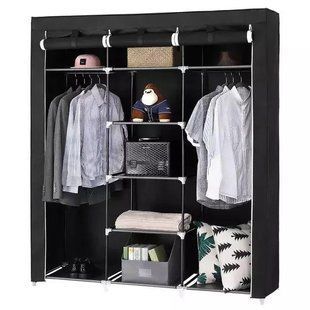 Шкаф тканевый 3 секции складной с каркасом STORAGE WARDROBE 175 х 130 х 45 см. Цвет: черный 00013426 фото