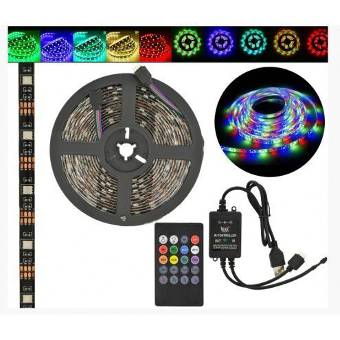 Світлодіодна стрічка SMD 5050 RGB LED 2 м IP65 з пультом та блоком живлення USB, 2м, Стрічка світлодіодна 5050 00012552 фото