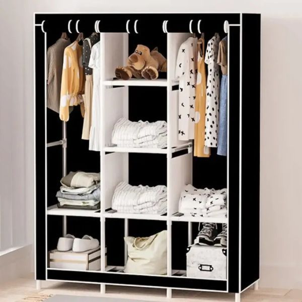 Шкаф тканевый 3 секции складной с каркасом STORAGE WARDROBE 175 х 130 х 45 см. Цвет: черный 00013426 фото