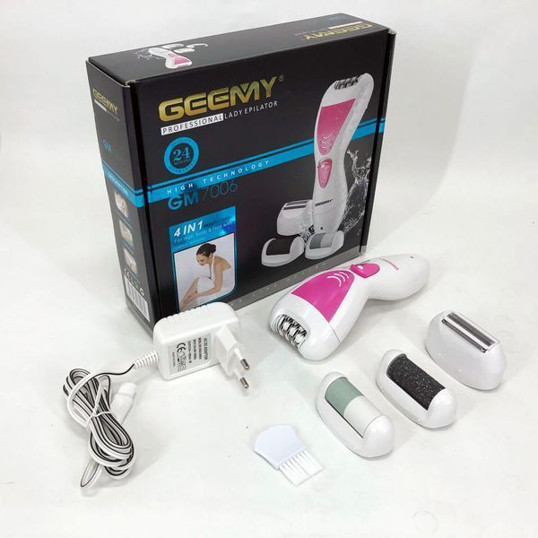 Эпилятор Gemei GM-7006 4в1 - Профеcсиональный беспроводной эпилятор бритва с насадками триммер + пемза 00014338 фото