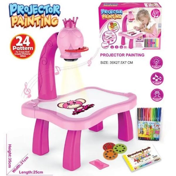 Розовый Детский стол проектор для рисования с подсветкой Projector Painting 24 Детали 00016030 фото