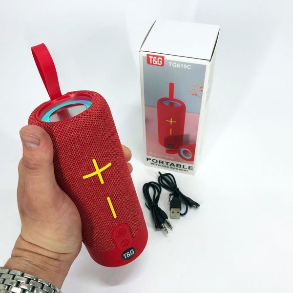 Портативна Bluetooth колонка TG619C FM-радіо USB/TF з ремінцем, гучна блютуз колонка. Колір: червоний 00017216 фото