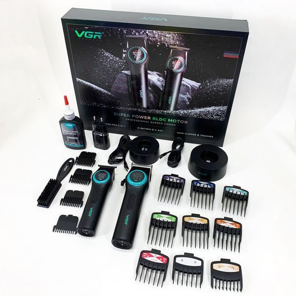 Набор vgr 2 в 1 v-001 v-977 black, аккумуляторная машинка для стрижки и триммер. цвет: черный 00014892 фото
