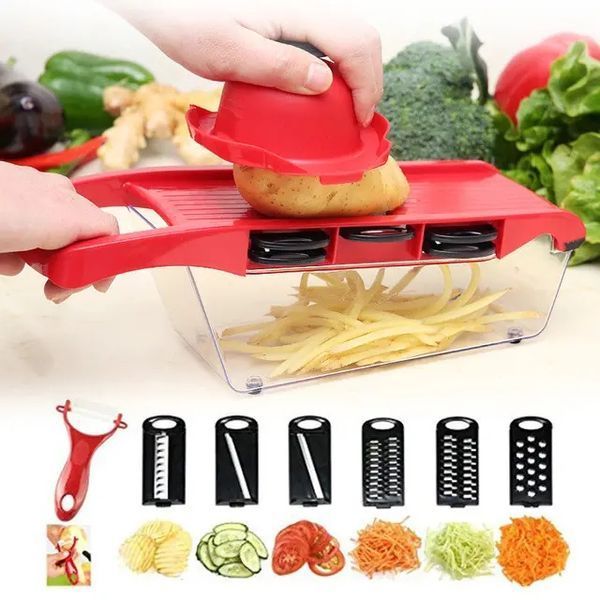 Овочерізка, тертка Mandoline Slicer 6 in 1 c контейнером, слайсер, тертка 00020442 фото