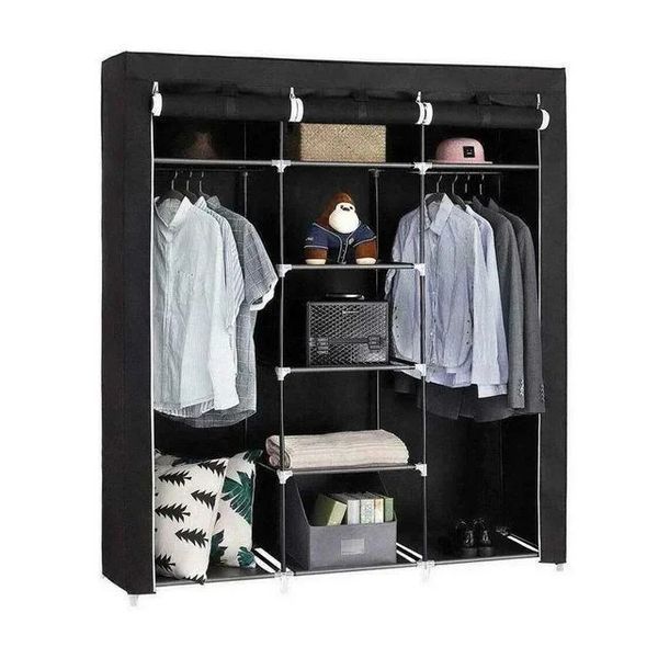 Шкаф тканевый 3 секции складной с каркасом STORAGE WARDROBE 175 х 130 х 45 см. Цвет: черный 00013426 фото