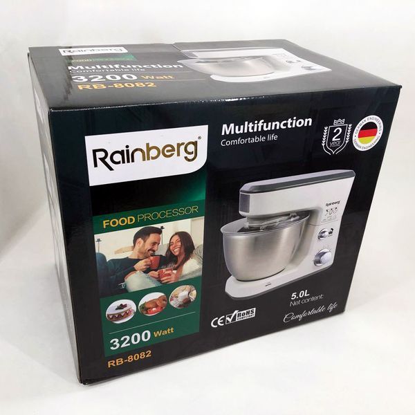 Кухонний комбайн Rainberg RB-8082 3200 Вт, Планетарний міксер-тестоміс з чашею 5л, 3 насадки, 6 швидкостей 00018693 фото