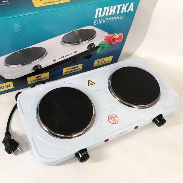 Настільна плита електрична Sea Breeze SB-063, подвійна електроплита, двокомфорочна. Колір: білий 00018901 фото