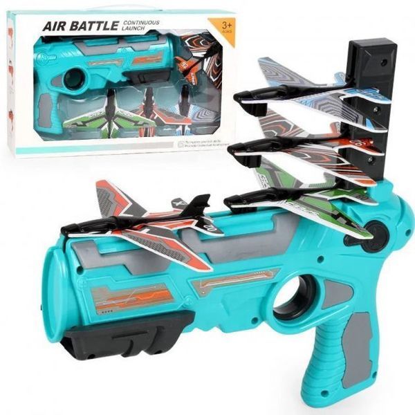 Детский игрушечный пистолет с самолетиками Air Battle катапульта с летающими самолетами (AB-1). Цвет: синий 00016254 фото
