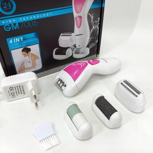 Эпилятор Gemei GM-7006 4в1 - Профеcсиональный беспроводной эпилятор бритва с насадками триммер + пемза 00014338 фото