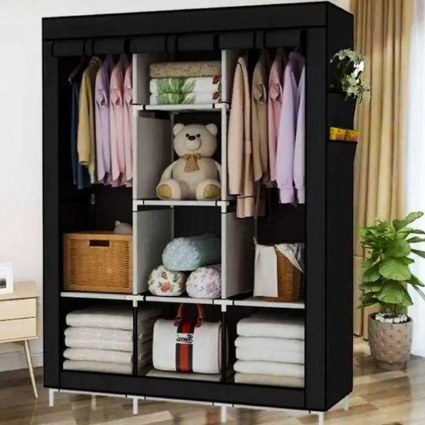 Шкаф тканевый 3 секции складной с каркасом STORAGE WARDROBE 175 х 130 х 45 см. Цвет: черный 00013426 фото