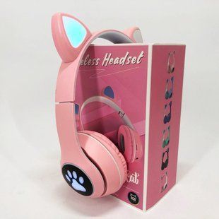 Беспроводные наушники с кошачьими ушками и RGB подсветкой Cat VZV 23M. Цвет: розовый 00023813 фото
