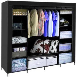 Складна тканинна шафа для одягу 170*45*170см Storage Rack, універсальна тканинна шафа для речей Чорний 00013408 фото