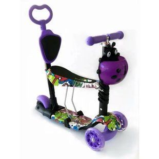 Детский Самокат 5 в 1 с подножками и родительской ручкой Best Scooter, PU колеса, Подсветка колес 00016561 фото