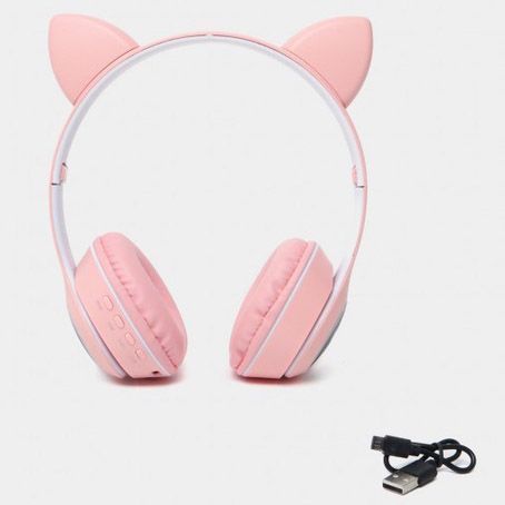 Беспроводные наушники с кошачьими ушками и RGB подсветкой Cat VZV 23M. Цвет: розовый 00023813 фото