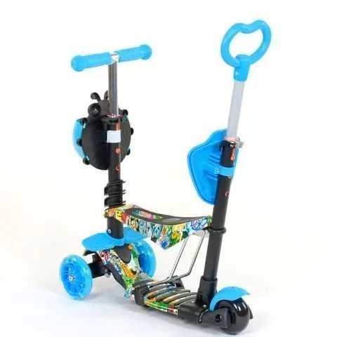 Дитячий Самокат 5 в 1 з підніжками та батьківською ручкою Best Scooter, PU колеса, Підсвічування коліс 00016561 фото