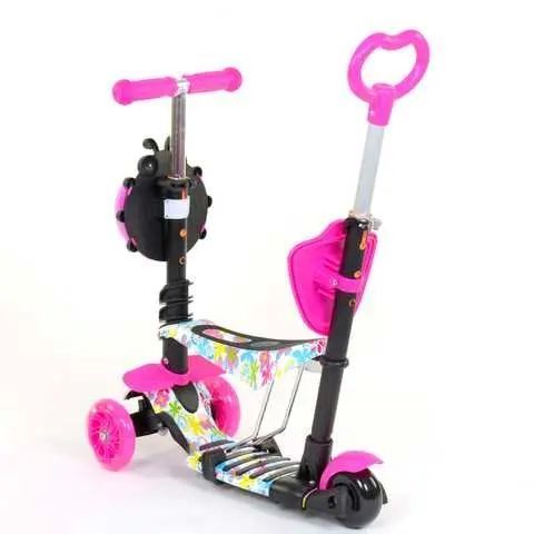 Дитячий Самокат 5 в 1 з підніжками та батьківською ручкою Best Scooter, PU колеса, Підсвічування коліс 00016561 фото