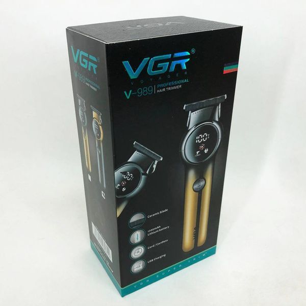 Тример для бороди та вусів VGR V-989 7000 об. Машинка для стрижки, окантування кераміка+сталь. Колір чорний 00014460 фото