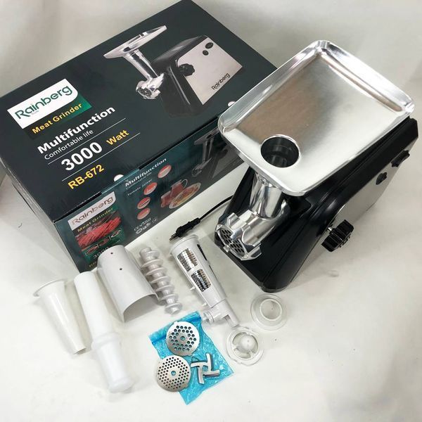 М'ясорубка Rainberg RB-672 3000W електрична з реверсом та соковижималкою, м'ясорубка електрична метал 00018659 фото