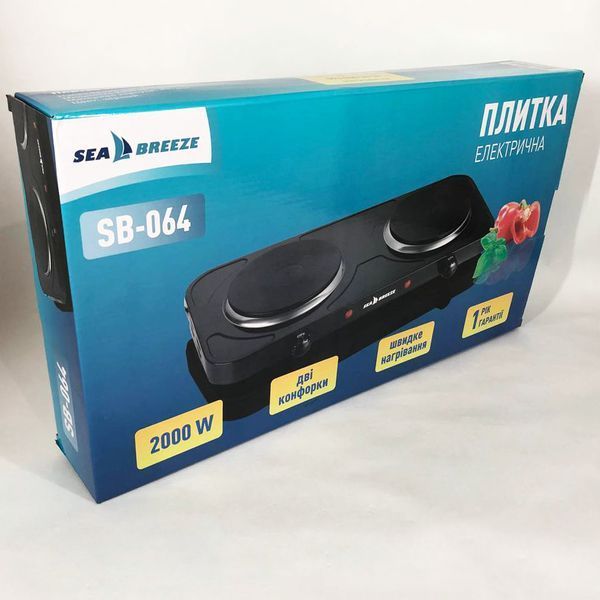 Настольная плита электрическая Sea Breeze SB-064 2000 Вт, переносная настольная электроплита. Цвет: черный 00018902 фото