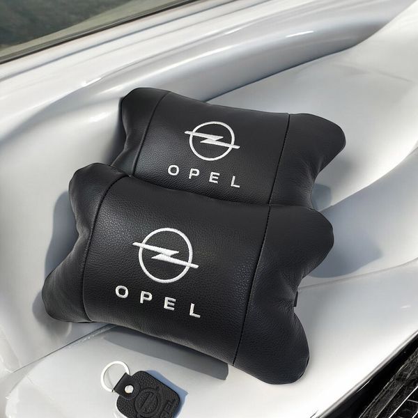 Набір автомобільних подушок 2шт для Opel, натуральна шкіра, стильні чорні підголівники Опель для авто 00016826 фото