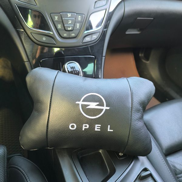 Набір автомобільних подушок 2шт для Opel, натуральна шкіра, стильні чорні підголівники Опель для авто 00016826 фото
