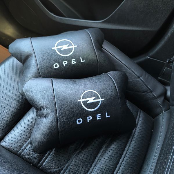 Набір автомобільних подушок 2шт для Opel, натуральна шкіра, стильні чорні підголівники Опель для авто 00016826 фото