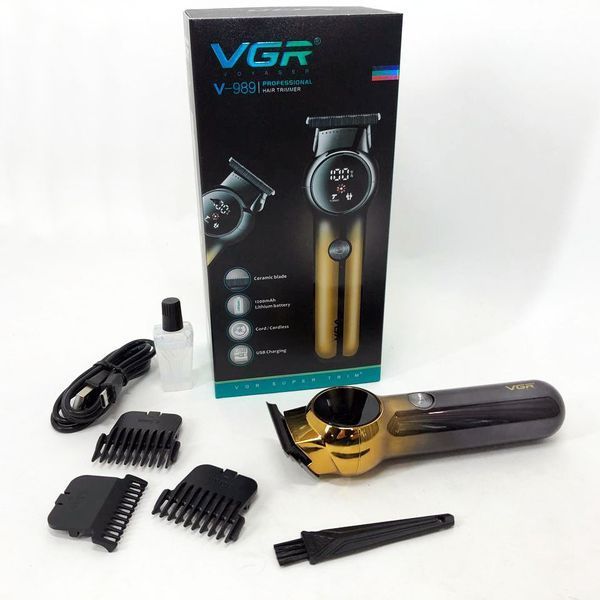 Тример для бороди та вусів VGR V-989 7000 об. Машинка для стрижки, окантування кераміка+сталь. Колір чорний 00014460 фото