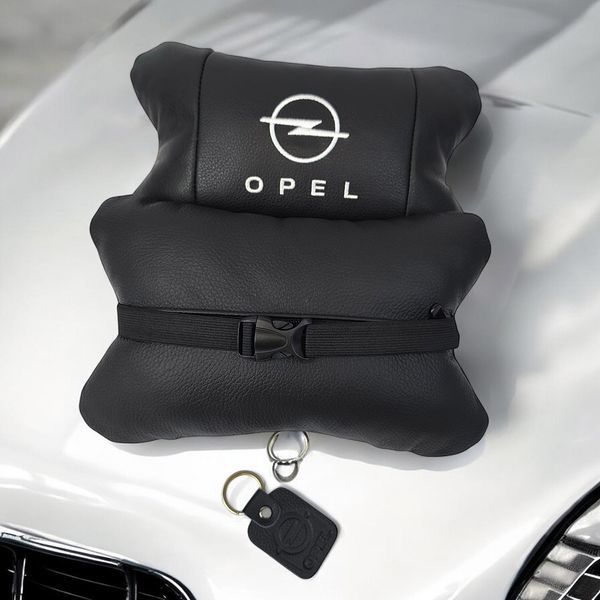 Набір автомобільних подушок 2шт для Opel, натуральна шкіра, стильні чорні підголівники Опель для авто 00016826 фото