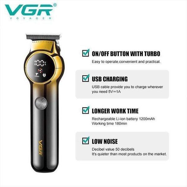 Тример для бороди та вусів VGR V-989 7000 об. Машинка для стрижки, окантування кераміка+сталь. Колір чорний 00014460 фото