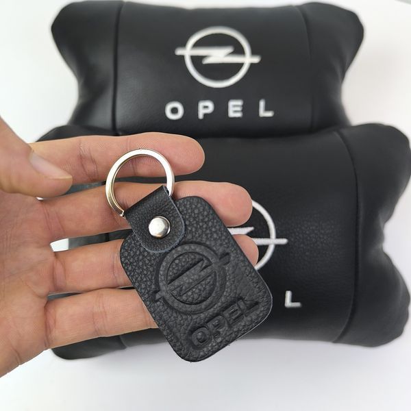 Набір автомобільних подушок 2шт для Opel, натуральна шкіра, стильні чорні підголівники Опель для авто 00016826 фото