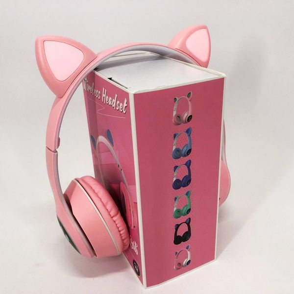 Беспроводные наушники с кошачьими ушками и RGB подсветкой Cat VZV 23M. Цвет: розовый 00023813 фото