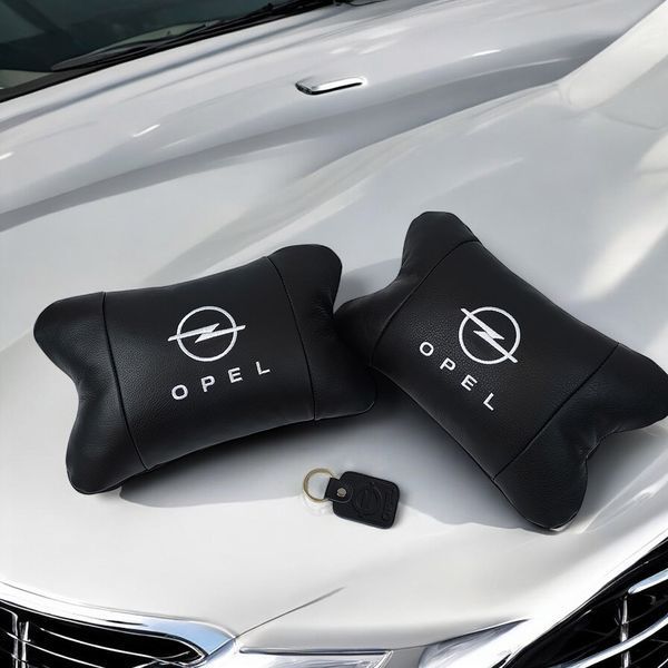 Набір автомобільних подушок 2шт для Opel, натуральна шкіра, стильні чорні підголівники Опель для авто 00016826 фото