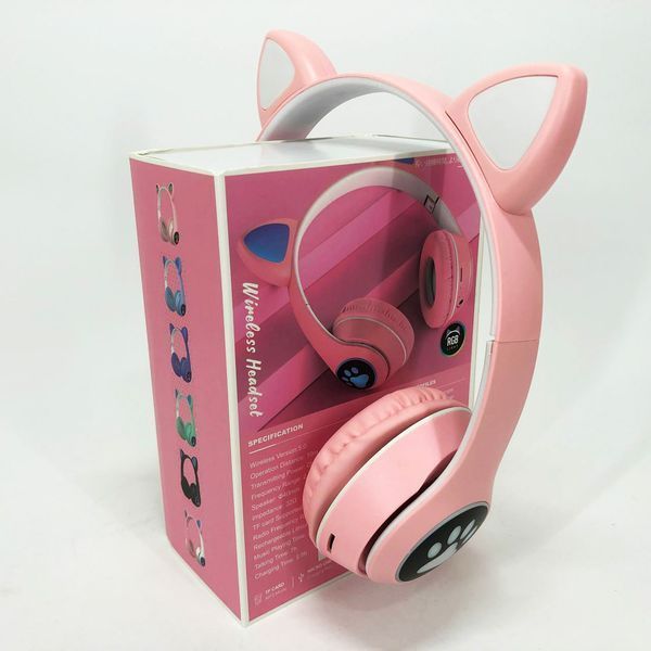 Беспроводные наушники с кошачьими ушками и RGB подсветкой Cat VZV 23M. Цвет: розовый 00023813 фото