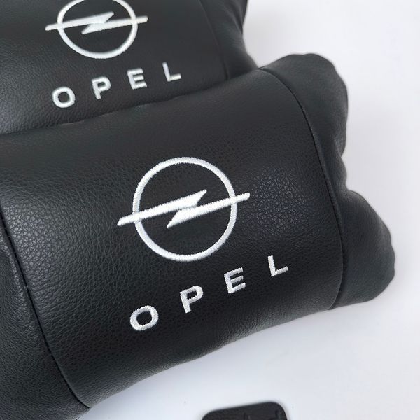 Набір автомобільних подушок 2шт для Opel, натуральна шкіра, стильні чорні підголівники Опель для авто 00016826 фото