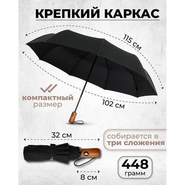 Парасолька преміум - Автоматична, чоловіча укріплена парасолька з дерев'яною ручкою. 00018337 фото