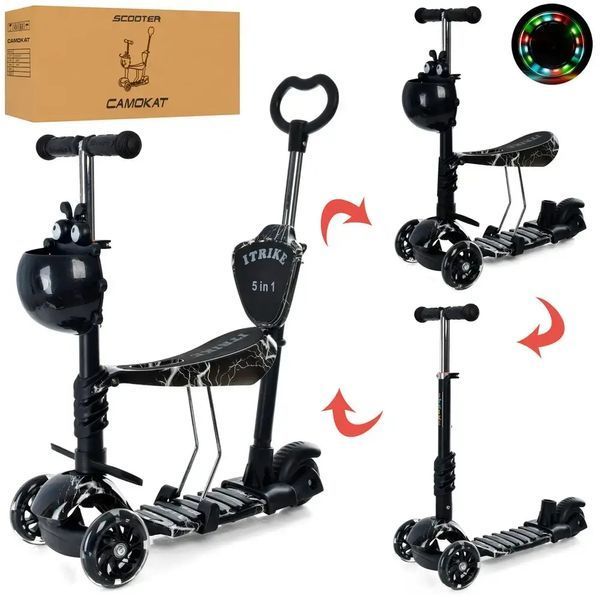 Дитячий Самокат 5 в 1 з підніжками та батьківською ручкою Best Scooter, PU колеса, Підсвічування коліс 00016561 фото