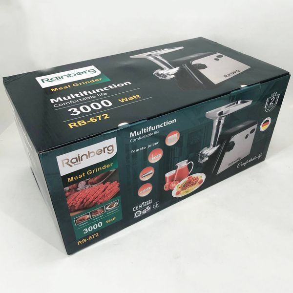М'ясорубка Rainberg RB-672 3000W електрична з реверсом та соковижималкою, м'ясорубка електрична метал 00018659 фото