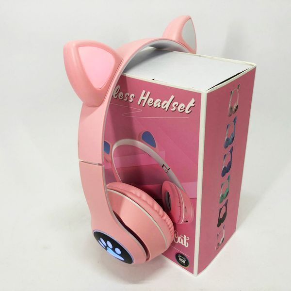 Беспроводные наушники с кошачьими ушками и RGB подсветкой Cat VZV 23M. Цвет: розовый 00023813 фото